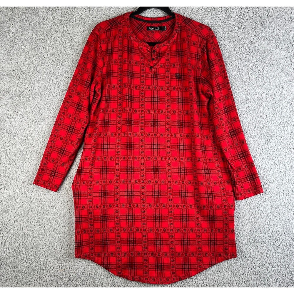 Ralph Lauren Black Label Pajama Top Women Medium Pullover Button Red Long Sleeve
